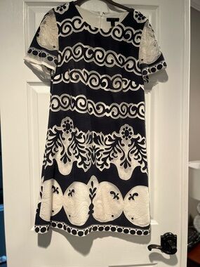 J. Crew Black and White Short Sleeve Mini Dress with Graphic Motif